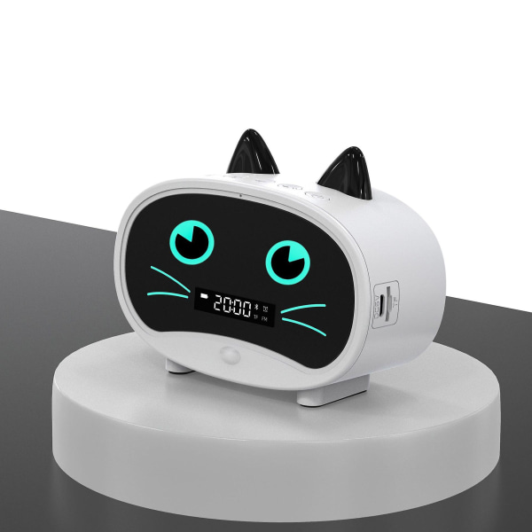Vit tecknad kattväckarklocka Dubbel väckarklocka, Bluetooth högtalare, handsfreesamtal
