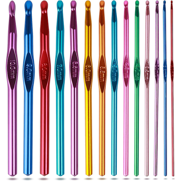 Crochet Hooks Set, Aluminum Handle Knitting Needles for Arthritic Hands, Crochet Needles for Yarn Craft, Nice Gift for Women Set of 14 pieces