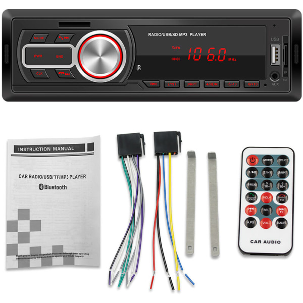 Bluetooth bilradio 60W x 4 1 DIN stereobilradio med fjärrkontrollstöd MP3/ USB/SD/TF/AUX/File