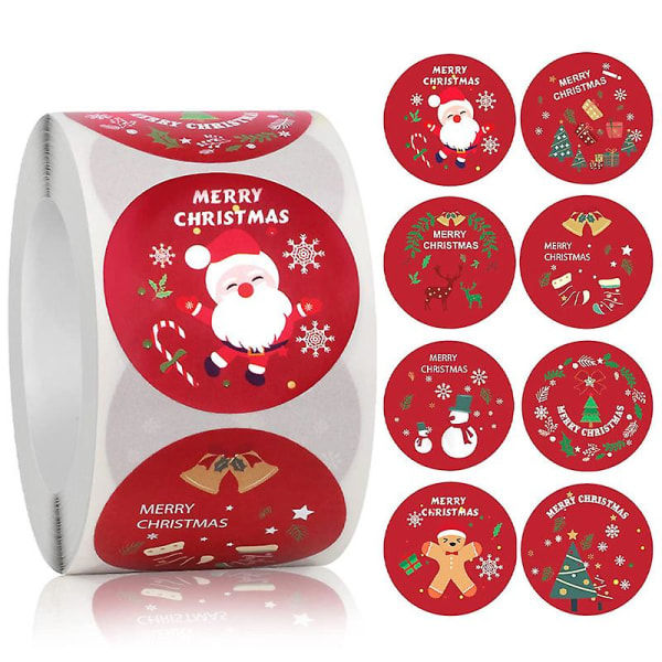 500 stycken juletikettklistermärken, 3,8 cm julklistermärken 8 design runda etiketter, juletikettklistermärken för kuvertväska Christmas Craft Decora