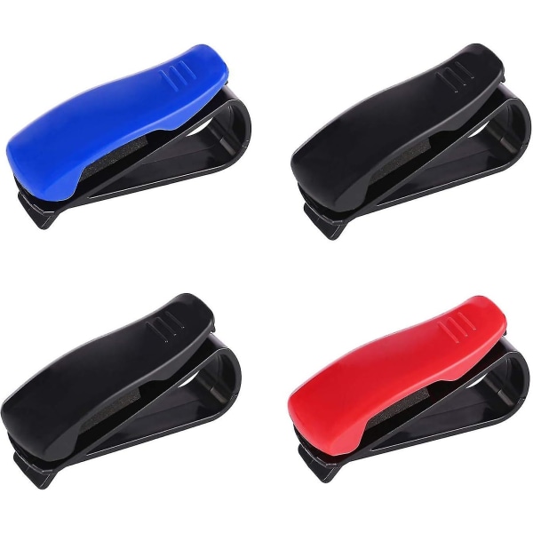 4 stk bilbrilleholder, brilleholder for bilsolskjerm, bilbrilleholdere, solbrilleholderklips (svart, blå, rød)