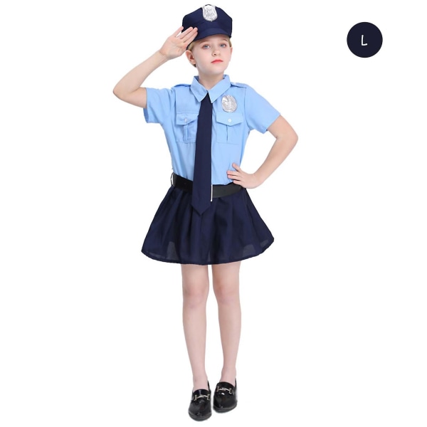Flickor polis-officer kostym Cop-Barn Kläd Outfits Set Söt flicka Liten polis-Game Cosplay Uniform(L）