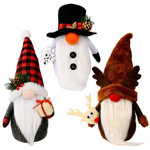 3st jultomte plysch för docka Snögubbe Älg Santa Tomte Elf Toy Xmas Bord D