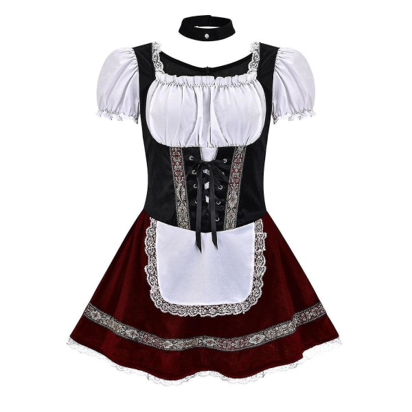 Oktoberfest kostyme for kvinner, ølpikekjole til karneval og halloweenfest(S）