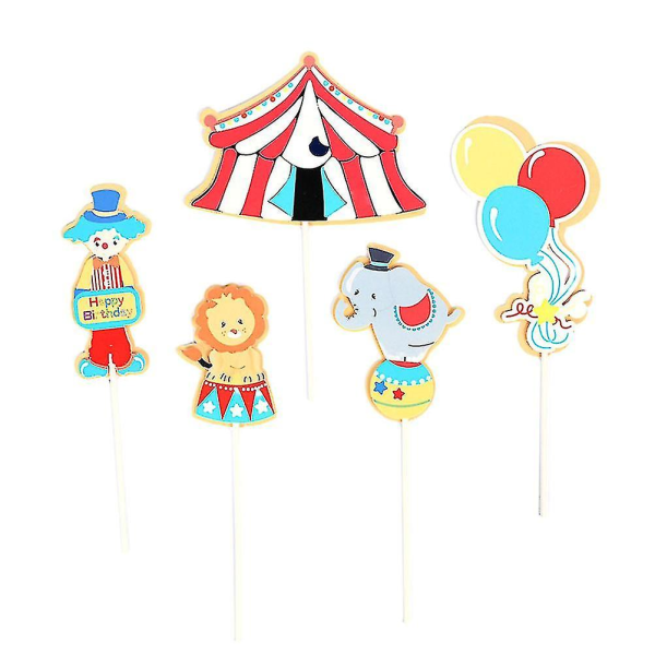 5 st Cirkus Clown Ballonger Mönster Tårta Topper Rolig Akrobatik Dessert Insats Fruktval Cupcake Dekor För Festival Fest Samling