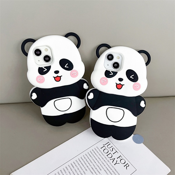 Apple iPhone 13 Super Tykk Myk Silikon Panda Etui Tegneserie Baby Dyr Svart Og Hvit Fargekombinasjon Søt Morsom Søt Kawaii