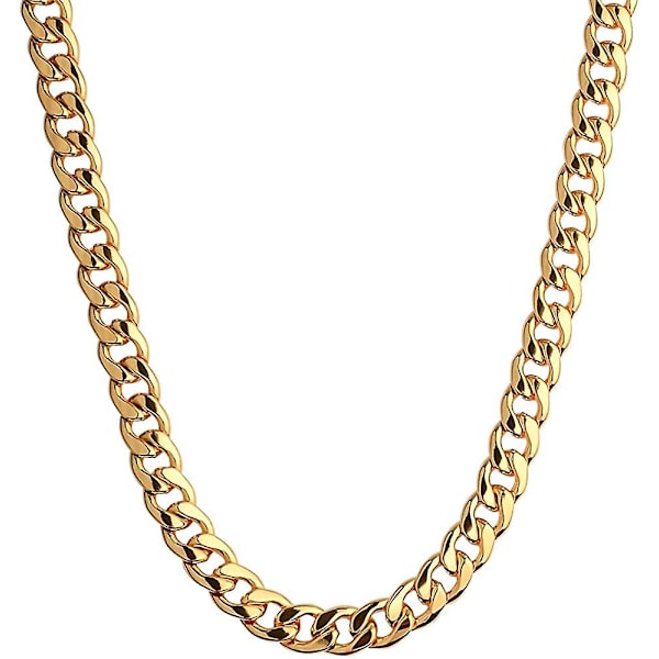 18k Förgylld Halsband, Herrsmycken 10mm Bred Hip Hop Turnover Kedja Halsband, Rostfritt Stål 19