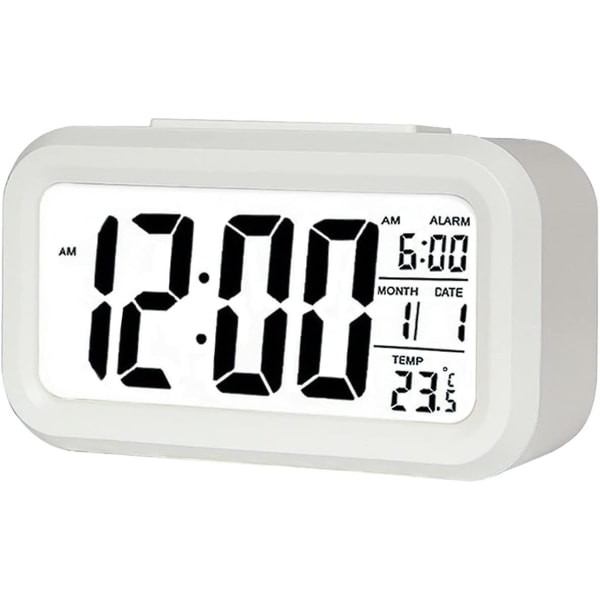 Digital väckarklocka, LED-väckarklocka med temperatur, snooze-funktion, 12/24h konvertering, kalender, för sovrum, kontor, kök (batteridrivet)