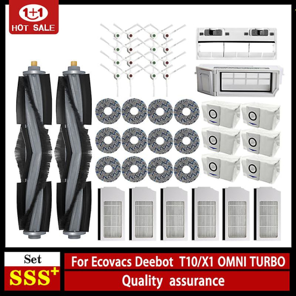 För Ecovacs Deebot X1 T10 Turbo / Omni Robotdammsugare delar Dammpåse Hepa Filter Huvudsideborste Mopp soptunna Tillbehör 20 st.