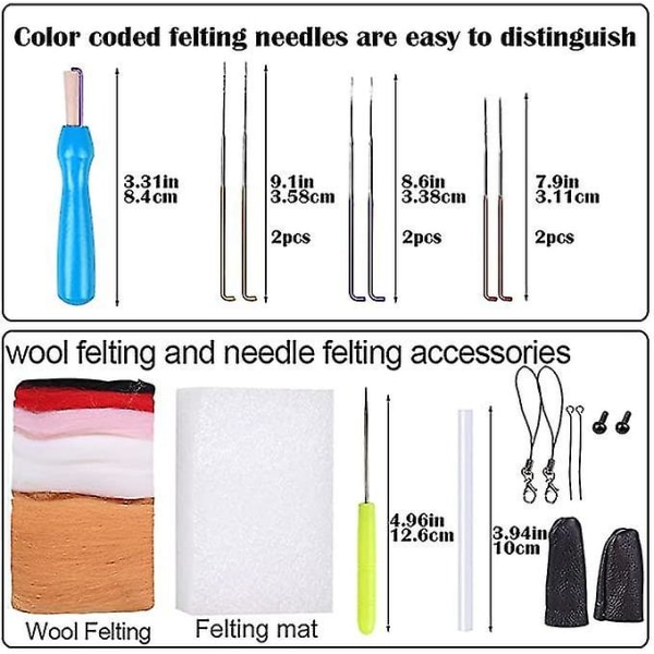 Nålefilting Nybegynnersett Filtdyr Ullfiltesett Komplette nålefilteverktøy og utstyr for gjør-det-selv-tovestartere og barn