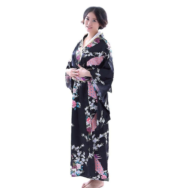 Kimono-kåbe til kvinder Cosplay-kostume Japansk Geisha Yukata-kjole til voksen badekåbe nattøj (sort)