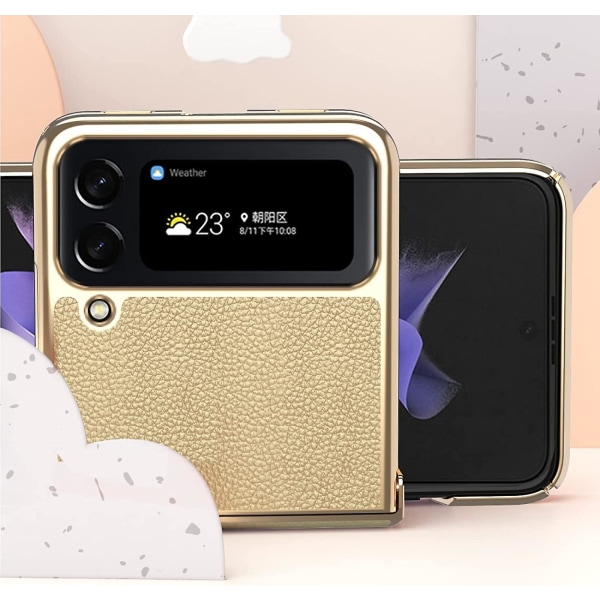 Case i läder passande för Samsung Galaxy Z Flip 4 5g 2022, hopfällbart mobiltelefonskal för Z Flip4, cover mot fall med galvanisk gångjärn