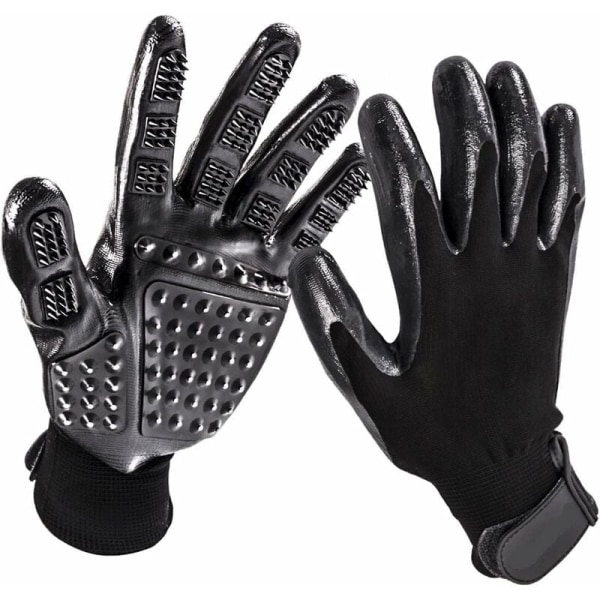 MINKUROW Pet Grooming Gloves - Förbättrad gummihandske med fem fingers design, mjuk borste för att reda ut hår på katter, hundar och hästar (svart)