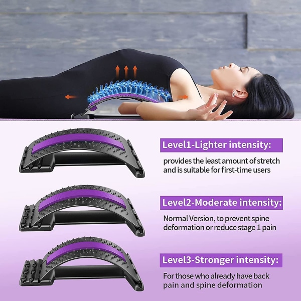 Purpleback-bår för lindring av nedre ryggsmärta, ryggbräda, ryggmassageapparat på flera nivåer Länd-, rygg- och ryggsträckningsanordning för ryggraden