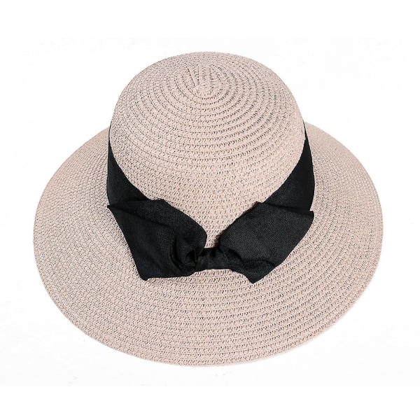 Dame stråhatt Bowknot solbeskyttende sammenleggbar pustende casual caps for utendørs nytt (rosa)