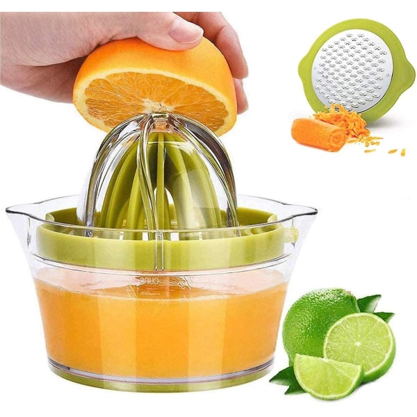 4 i 1 flerfunksjons manuell juicepresse, sitrus sitron appelsin håndpresser eggseparator med 2 anti-skli rømmere, sil, rivjern og målebeger (13 oz