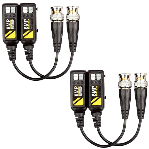 2 par 8mp passiv HD Bnc videosender/mottaker Balun-sender Ahd/tvi/cvi/cvbs-kabelkontakter for 4k Cctv-sikkerhetskameraer 720p/960p/1080p/3/4/5/8m