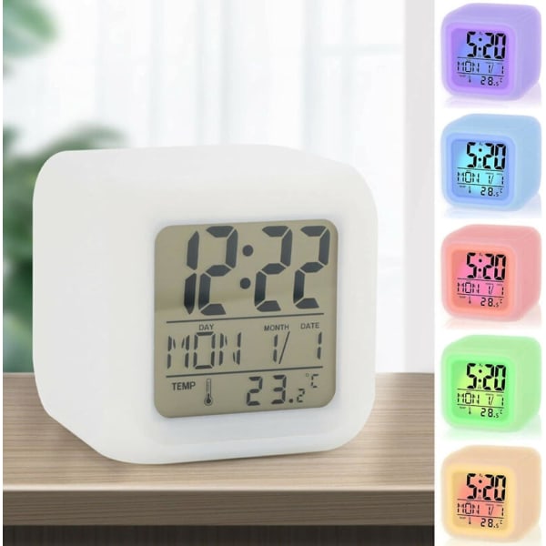 Vækkeur til børn i soveværelset med 7 skiftende S LED Digital Alarm Glødende Cube Touch Let at indstille ur til drenge og piger