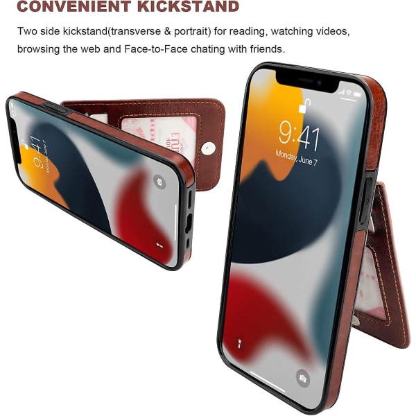 Iphone 13 case Plånbok med kreditkortshållare, premium läder magnetlås Kickstand Heavy Duty Cover för Iphone 13 6,1 tum (brun)