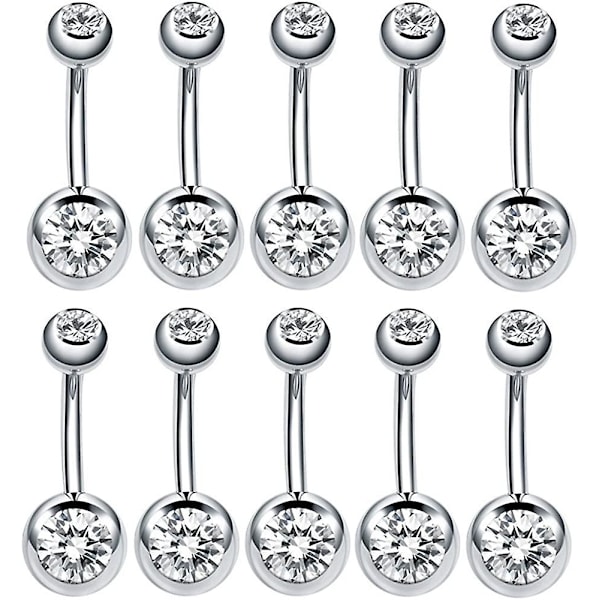 10pcs 316l Surgical Grade Steel Rhinestone Belly Button Navel Ring Bar 23x8mm