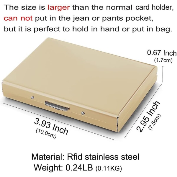 2-pack Rfid kreditkortshållare skydd metall kreditkort plånbok Visitkortshållare för män kvinnor presentförpackning (guld)