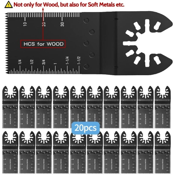 Oscillerande sågblad med snabbkoppling för Bosch Fein Multimaster Porter Rockwell Cable Black Decker Craftsman Multi-Tool, paket med 20