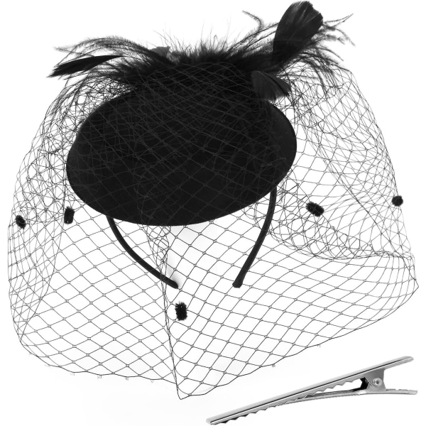 1920-tals teparty-huvudbonader för kvinnor, flickor, fascinerande hatt med slöja och fjädrar, vintage pillbox-hatt Church Derby-hatt, vintage huvudbonader med pannband