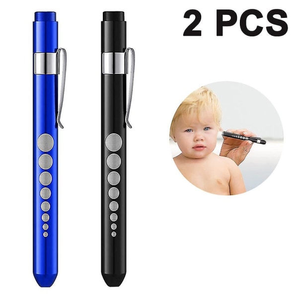 2 st Penna Ficklampa Aluminiumlegering Pen Light Led Pen Ficklampa Pen Light Pupill Penna Vit Ljus Liten ficklampablå svart