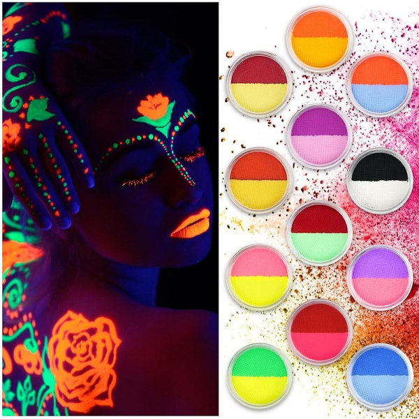 Vattenaktiverad eyeliner, Uv Glow Neon Cake Paint, 24 färger Uv Glow Blacklight Paint Halloween, Jul och Club Makeup