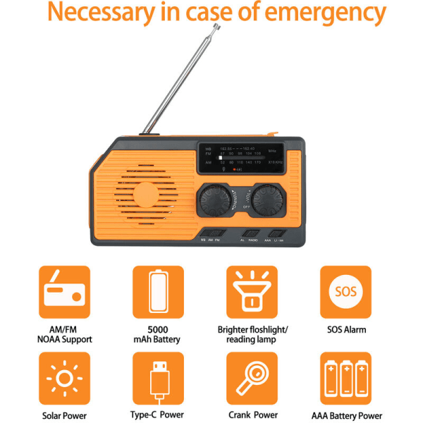 Solar Radio Bärbara Radios Vev Radio Dynamo Radio Uppladdningsbar Nödradio med Power Bank LED-ficklampa