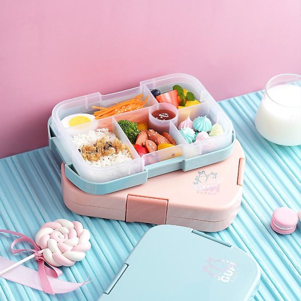 (rosa) Lunchlåda för barn, Bento-lådor Matförvaringsbehållare med 6 fack för vuxna barn Arbetsskola, bekvämt