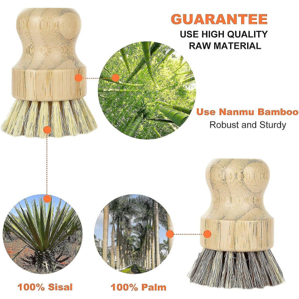 Opvaskebørster, 3 STK Bambus Palmebørste Naturlig skurebørste Børster til rengøring af gryder