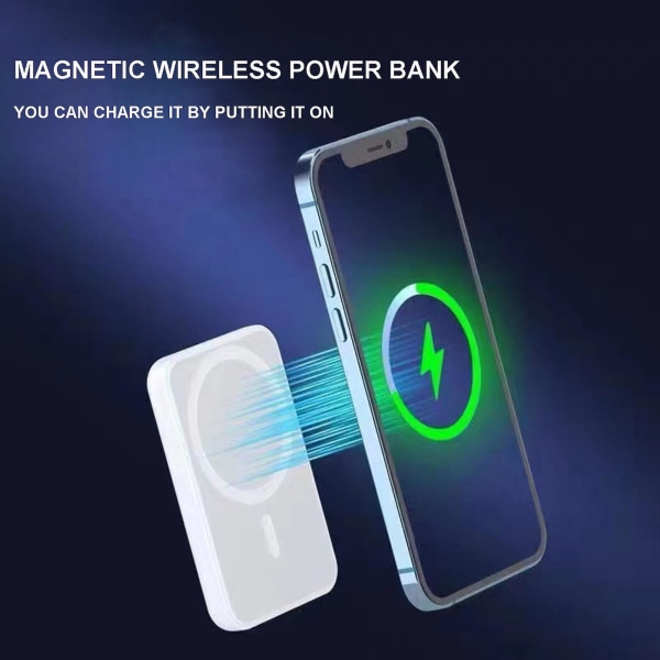 Bärbar magnetisk Power Bank Stor Batterikapacitet Power Bank för iPhone Tablet Smart Phones (5000mAh, Vit)