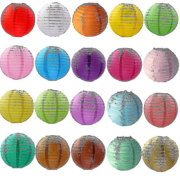 Flerfargede dekorative runde papirlykter - 12 stk - Festjubileumsdekorasjon (svart)
