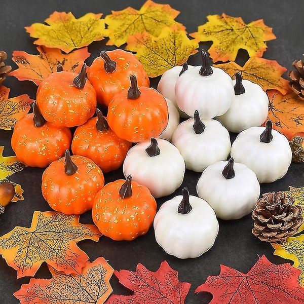 12 stk Mini kunstig halloween gresskar dekor Simulering grønnsak gjør-det-selv-håndverk Halloween hjemmefestdekorasjon Farmhouse Harvest (oransje)