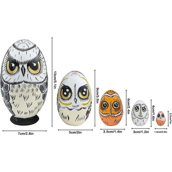 Sett med 5 uglehekkedukker Eggform Russiske hekkende tredukker Dyr Matryoshka-dukker For barn Stableleker Hjemmeinnredning Julebursdagsfest E