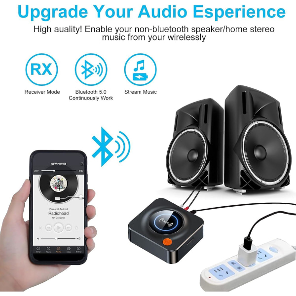 Bluetooth 5.1-modtager, med NFC, Tf-kortplads, 3,5 mm Aux/rca, trådløs lydadapter Lav latens til hjemmemusikstreaming stereoanlæg