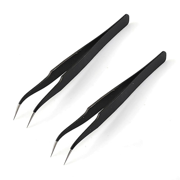 2pcs Tweezers Nail Art Tool - Stainless Steel Black Elbowmake Up