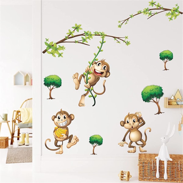 Wall Decals Cute Lovely Cartoon Monkey Animal Kid's Wall Sticker Removable Wall Decal Diy Decoration For  Nursery Bedroom Playroom Living Room