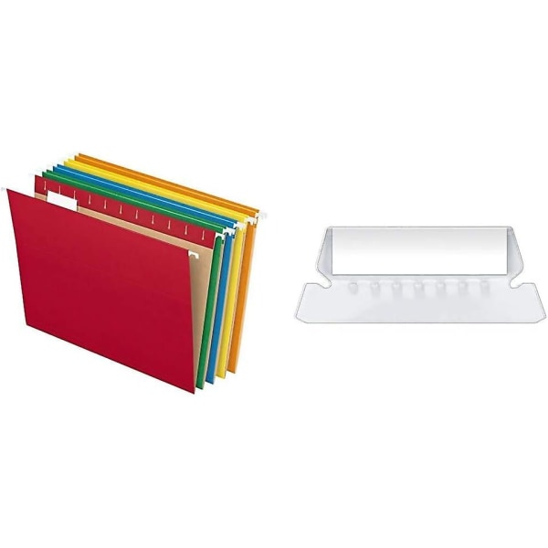 Hanging File Folders, Letter Size, Assorted Colors, 1/5-cut Adjustable Tabs, 25 Per Box (81663) & Insertable Plastic Tabs Hanging Folder Tabs, 2", Cle