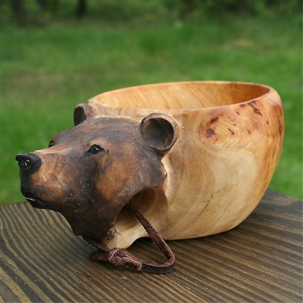 Wooden Mug Animal Shape Portable Camping Drinking Cup Hand Carved Outdoor Cup Moose