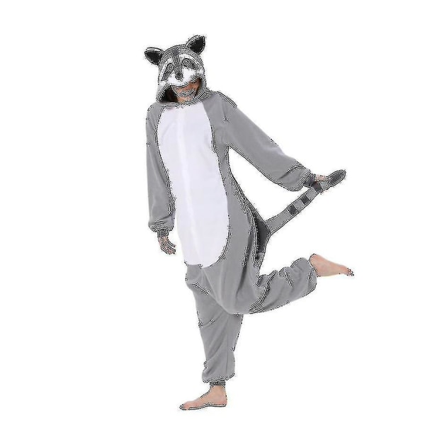 Tvättbjörnsdräkt för vuxna Djur helkroppspyjamas Halloween jul Kigurumi i ett stycke (XL, ljusgrå)