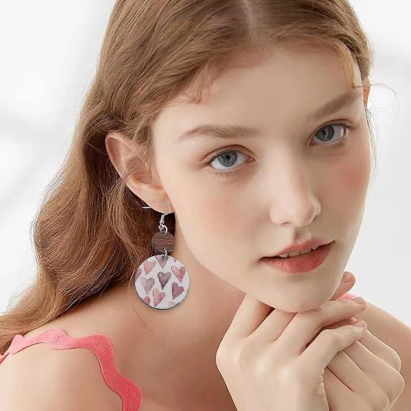 Alla hjärtans dag Presentgradient Hollow Out Kärleksörhängen Dubbelsidiga träörhängen att bära Dekorativa presenter för flickor Långa örhängen (rosa-e One Size)（E）