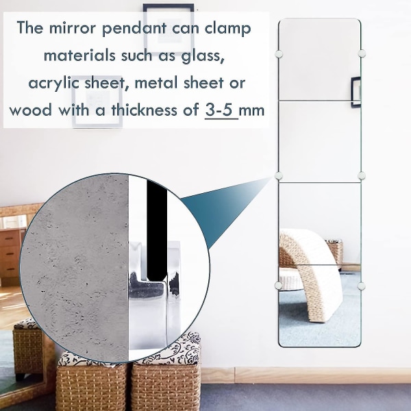 Speilveggmonteringsbrakett, rund speilglassklemme Speilholder, for 3-5 mm speil med glassavstandsstykke, 8 stk.