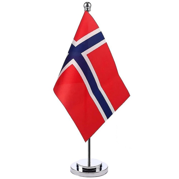 14x21cm Flag Of Norway Banner Bord Skrivebordsskap stativ Det norske flaggets nasjonalskilt (Norway Silver)