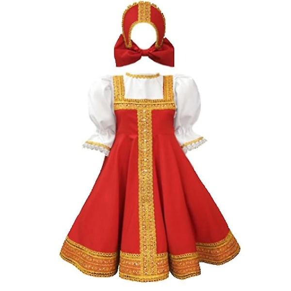 Etnisk kostyme til russisk jente for barn Cosplay Party Sceneforestillingskostyme (L(130-145)cm）