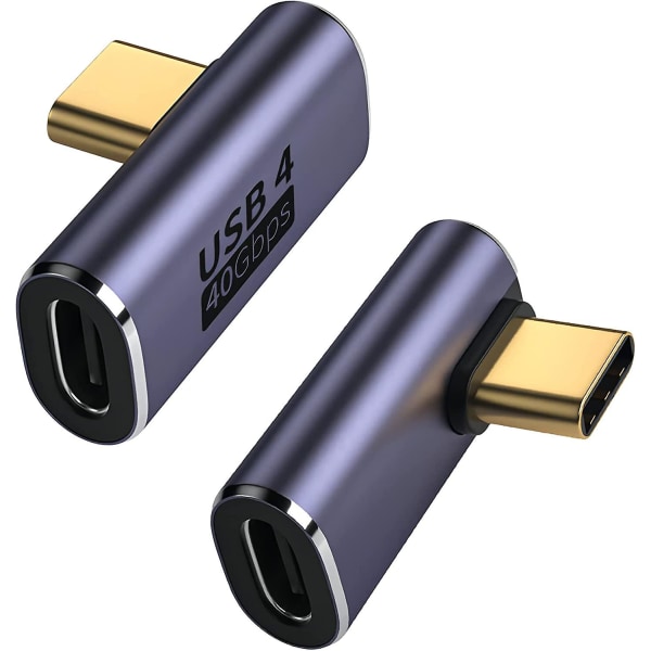 40gbps USB C-adapter, 90 graders USB typ-c hane-till-hona-adapter, rätvinklig typ-c-omvandlare stöd 100w, 8k@60hz video för Thunderbolt 4/3, usb4-