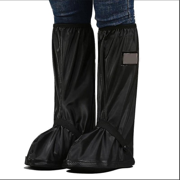 Svart vanntett skotrekk med reflektor, gjenbrukbare og sammenleggbare snøregn-vanntette støvler for kvinner 1 par-svart