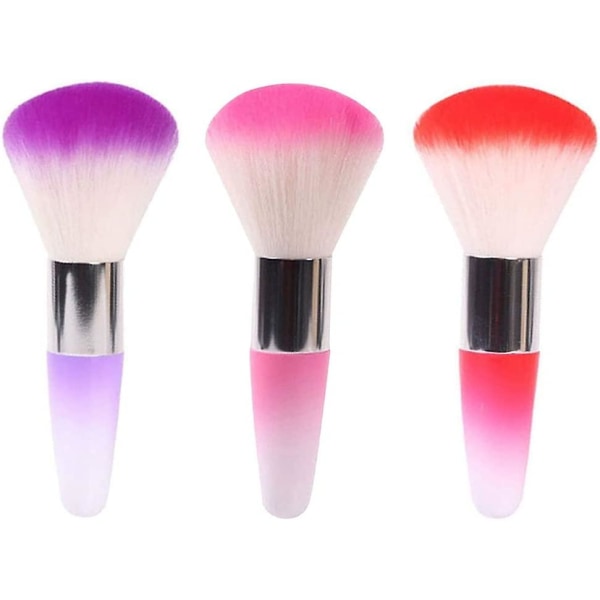 3 delar Nageldammsborste, rengöringsborste för nagelmanikyrfärg och makeuppulverrouge, 11*3,7 cm (röd, rosa, lila)