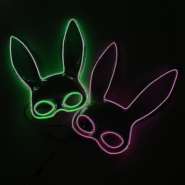 Söt Långörad Kaninmask Halloween Jul Kaninmask Kvinna Cosplay Mask Led Blinkande Lysande Masker Alla Hjärtans Dag Present (Gul 1)